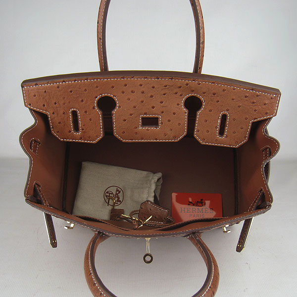 Replica Hermes Birkin 30CM Ostrich Veins Handbag Light Coffee 6088 On Sale - Click Image to Close